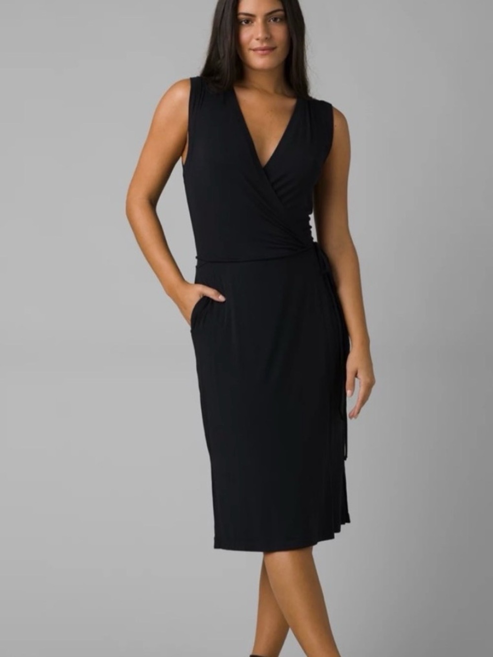 Prana Women Foundation Wrap Dress (S) Black 1968521